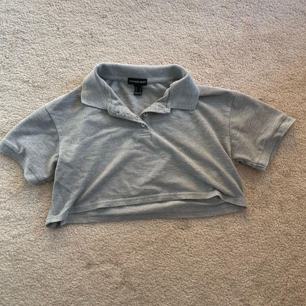 grey oversized cropped polo shirt
